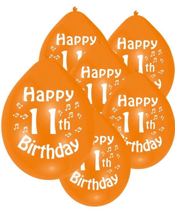 Assorted Multicolour Happy 11th Birthday - 9&quot; Latex Balloons (10pk)