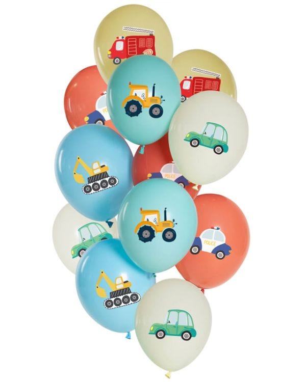 Birthday Vehicles Balloons - 12&quot; Latex (12pk)