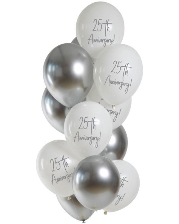 Silver Anniversary Balloons - 12&quot; Latex (12pk)