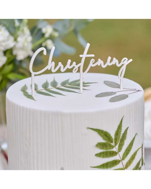 White Wooden Christening Cake Topper
