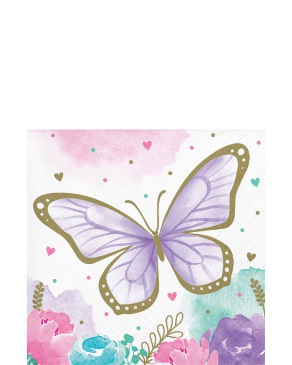 Butterfly Shimmer Paper Napkins - 25cm (16pk)