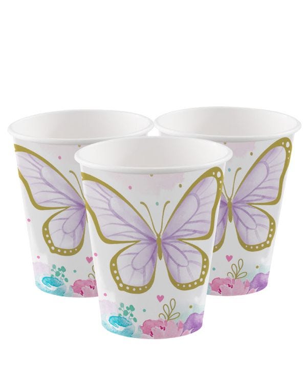 Butterfly Shimmer Paper Cups - 256ml (8pk)