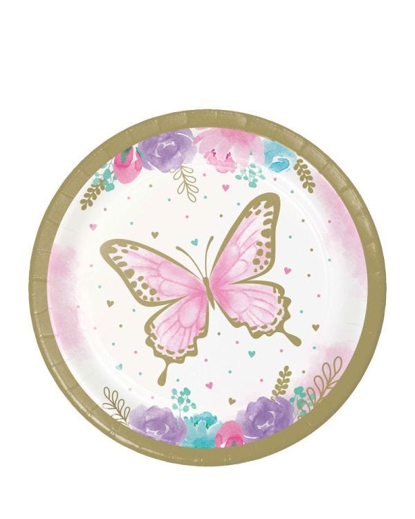 Butterfly Shimmer Paper Dessert Plates - 18cm (8pk)