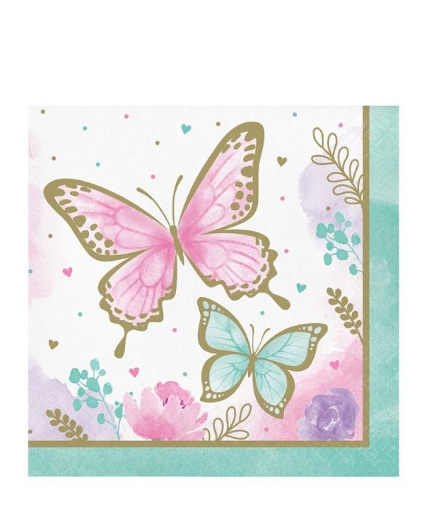 Butterfly Shimmer Paper Napkins - 33cm (16pk)
