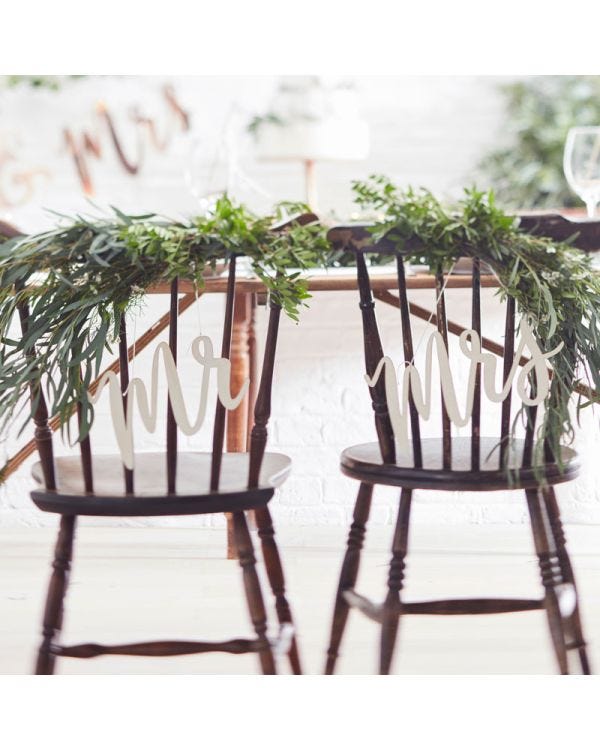 Wooden Mr and Mrs Wedding Chair Signs