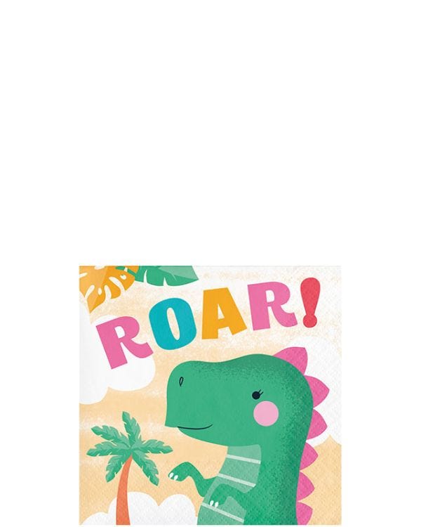 Girl Dino Paper Beverage Napkins - 25cm (16pk)