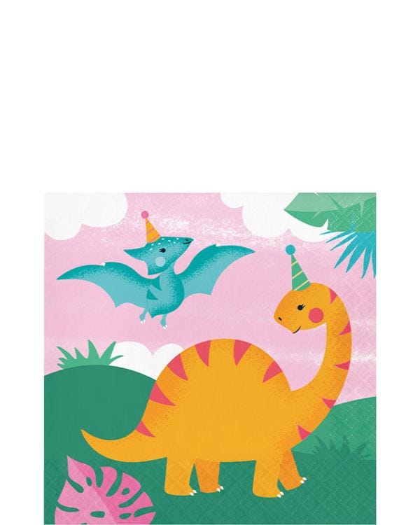 Girl Dino Paper Napkins - 33cm (16pk)