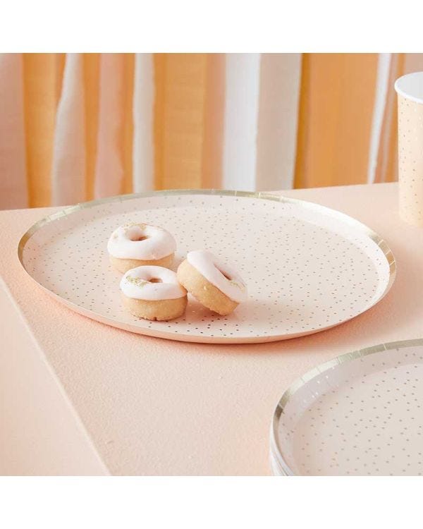 Peach and Gold Polka Dot Paper Plates - 24cm (8pk)