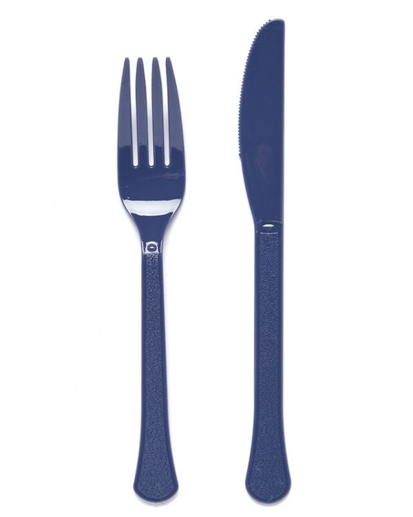 Dark Blue Reusable Plastic Cutlery Set (24pk)