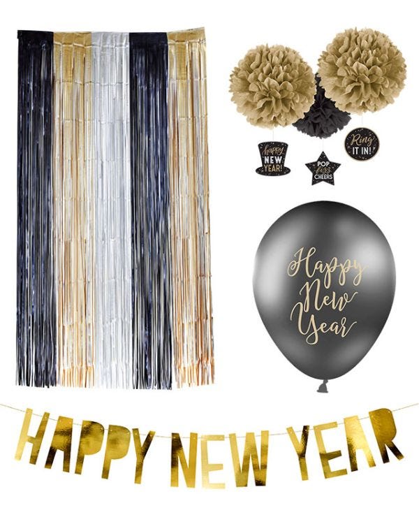 Black &amp; Gold New Years Eve Decorating Kit