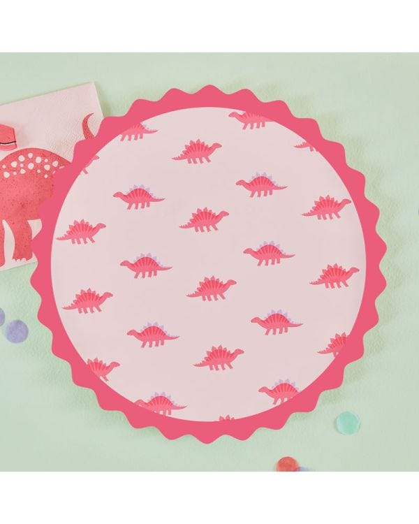 Pink Dinosaur Paper Plates with Spikes - 25cm (8pk)