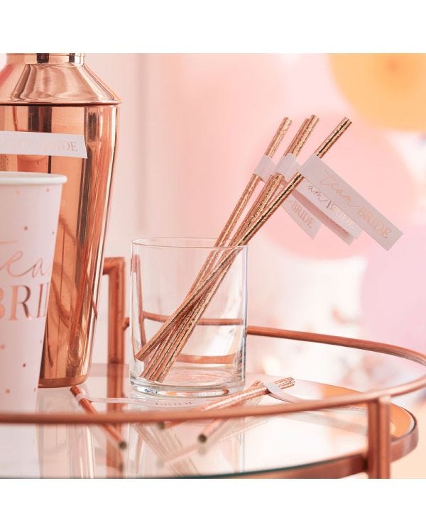 Rose Gold Team Bride Flag Paper Straws (16pk)