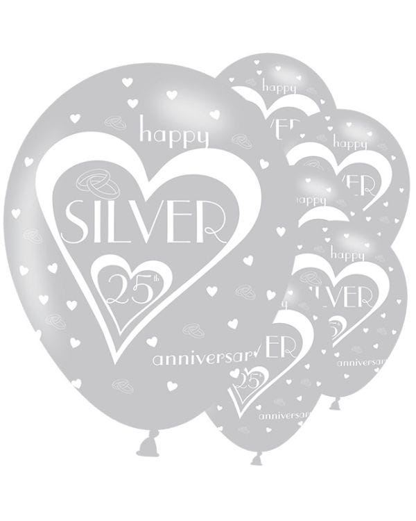 Silver 25th Anniversary Latex Balloons - 11&quot; (6pk)
