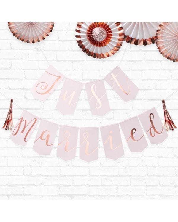 Rose Gold Just Married Paper Flag Bunting - 1.5m