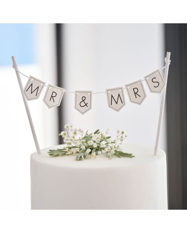 Black &amp; White Mr &amp; Mrs Bunting Cake Topper