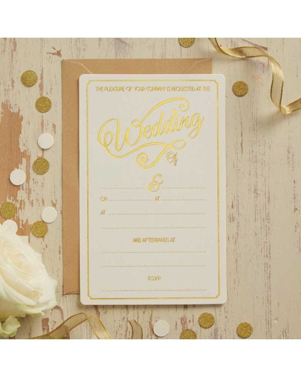 Ivory &amp; Gold Foiled Wedding Invitations (10pk)