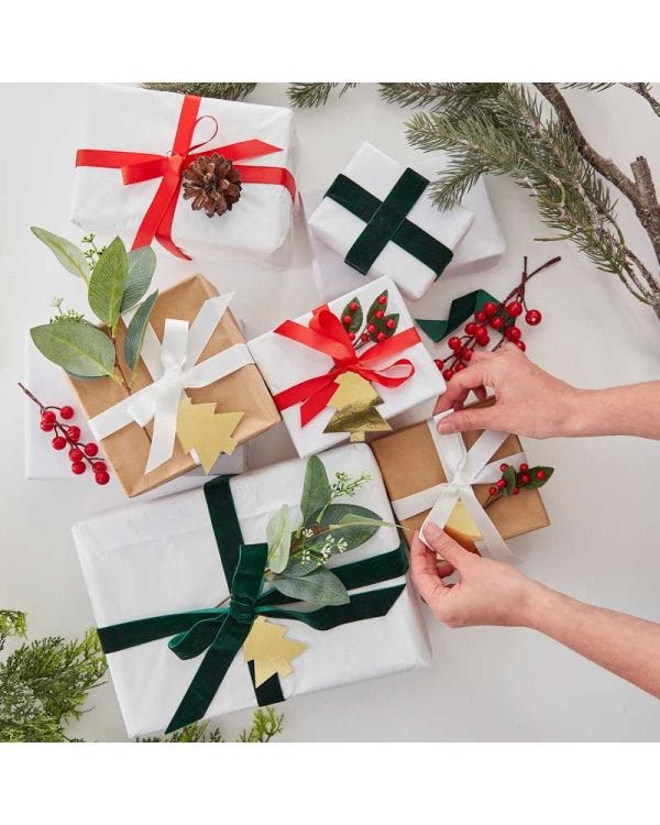 Christmas Wrapping Accessories Kit with Foliage, Ribbons &amp; Tags