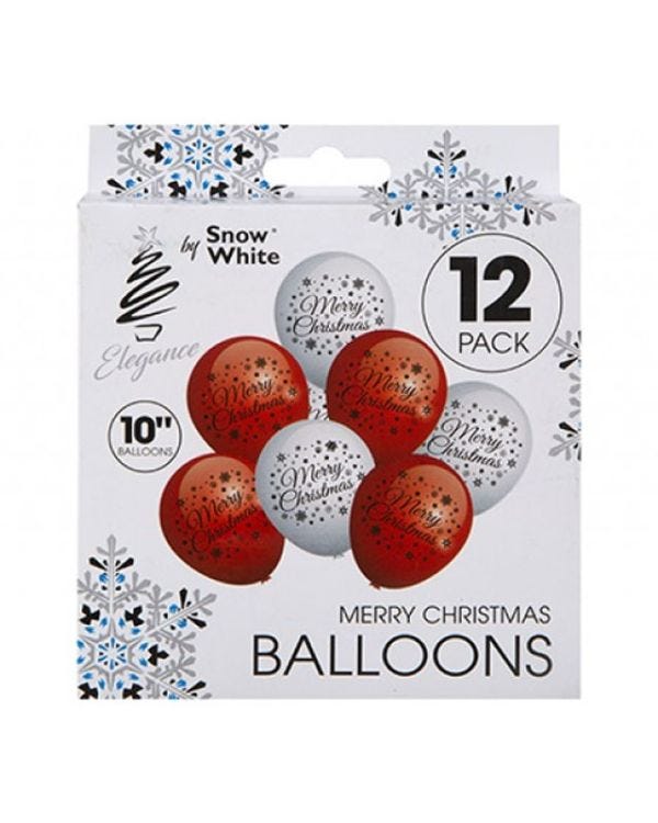 Red &amp; White Merry Christmas Balloons - 10&quot; Latex (12pk)