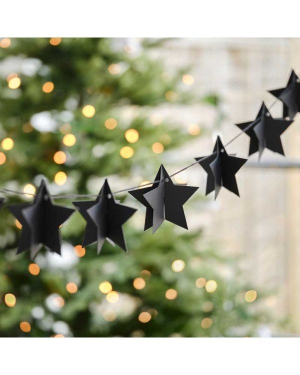 3D Star Black Paper Bunting - 2m