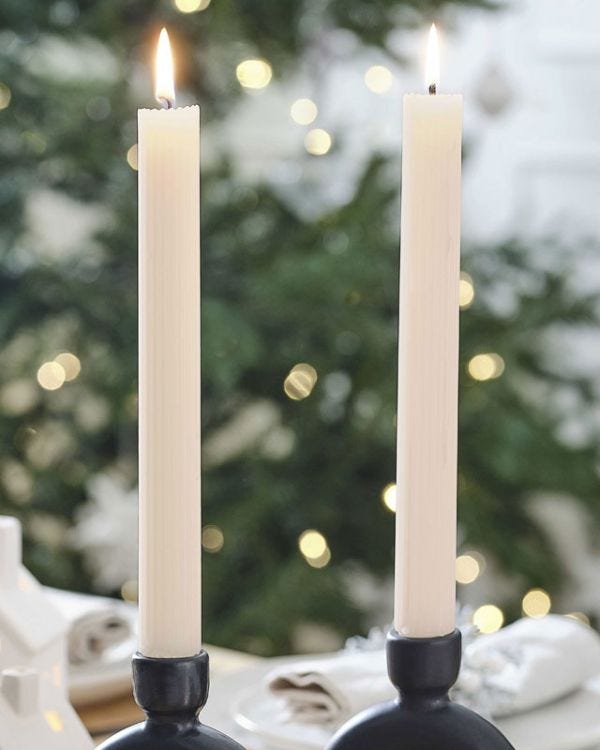 Ivory Ribbed Candles (2pk)