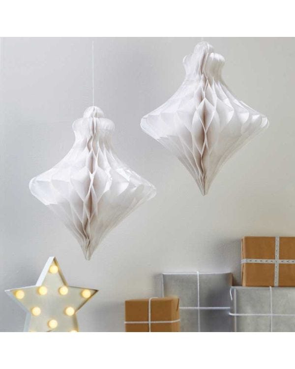 White Paper Honeycomb Baubles - 40cm (2pk)