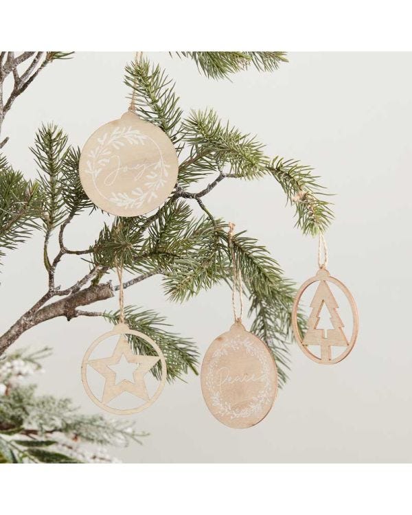 Wooden Tree Decorations Set - 9cm (4pk)