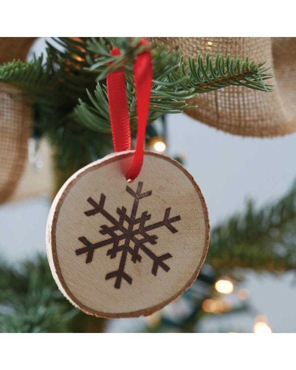 Wooden Round Snowflake Hanging Tree Decorations (6pk)