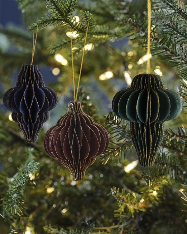 Honeycomb Glitter Edged Paper Tree Decorations (3pk)
