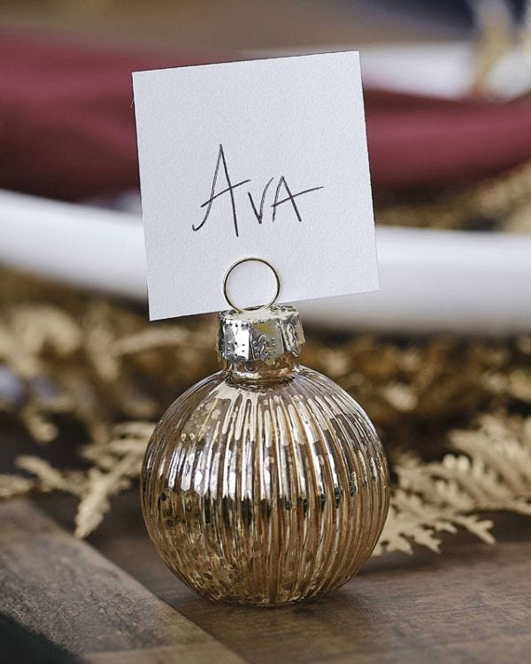 Gold Ribbed Bauble Place Card Holders (4pk)