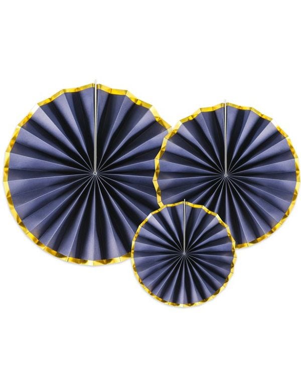 Navy &amp; Gold Paper Fan Decorations