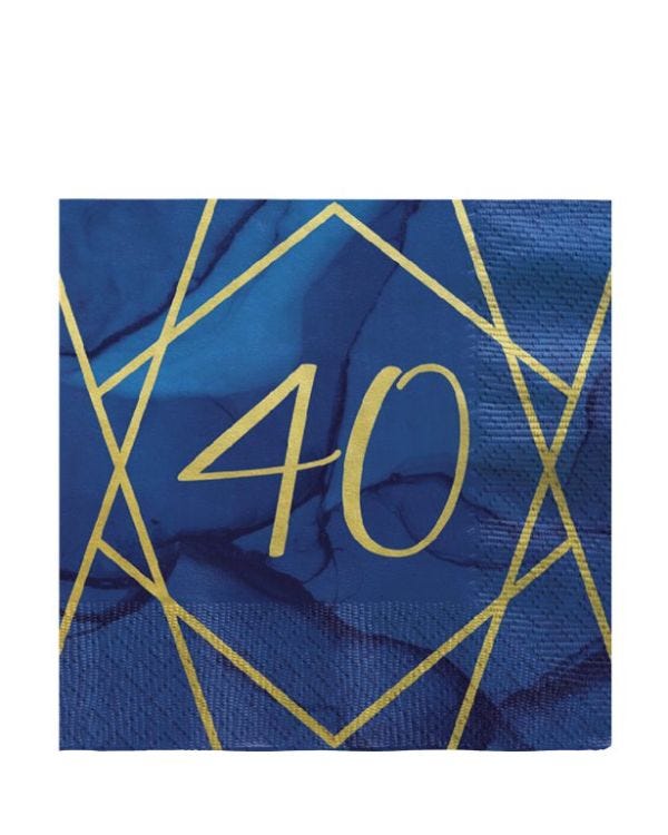 40th Navy &amp; Gold Geode Paper Napkins - 33cm (16pk)