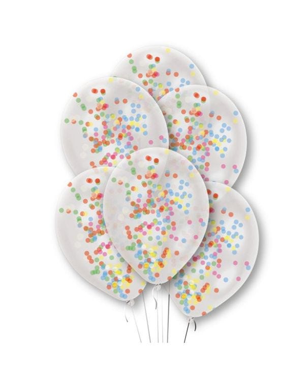 Rainbow Confetti Clear Latex Balloons - 11&quot; (6pk)