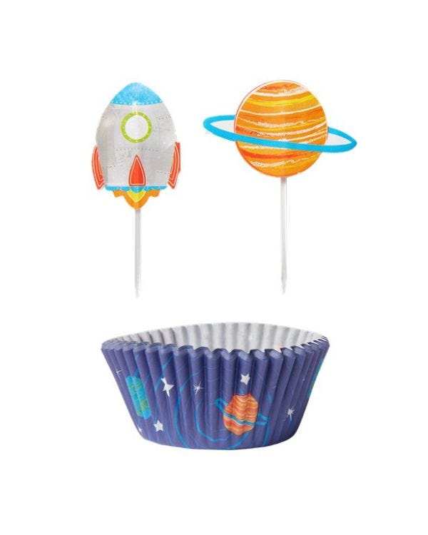 Blast Off Birthday Cupcake Cases &amp; Picks (48pk)