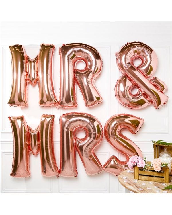 Rose Gold Mr &amp; Mrs Balloons - 34&quot; Foil