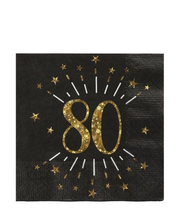 Sparkling Gold 80th Napkins - 25cm (10pk)