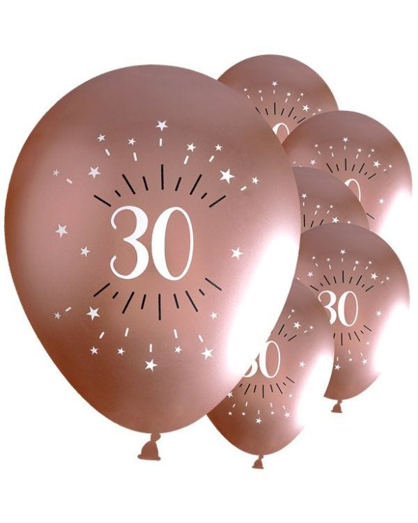 Sparkling Rose Gold 30th Latex Balloons - 12&quot; (6pk)