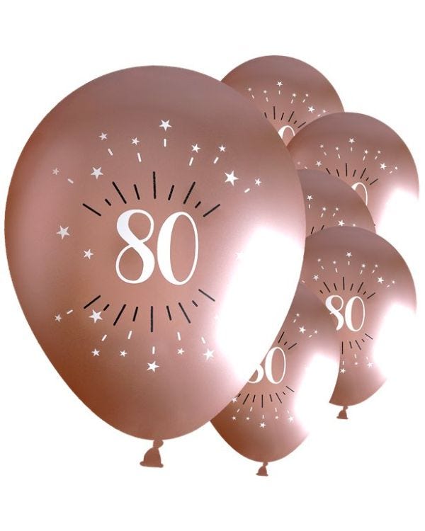 Sparkling Rose Gold 80th Latex Balloons - 12&quot; (6pk)