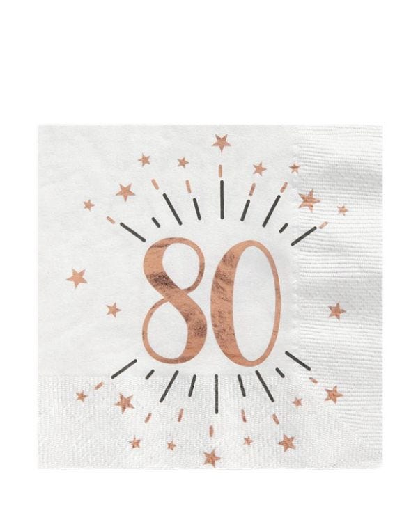 Sparkling Rose Gold 80th Napkins - 25cm (10pk)