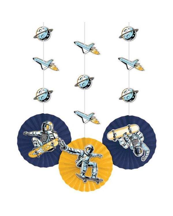 Space Skater Hanging Paper Fans Decoration - 91cm (3pk)