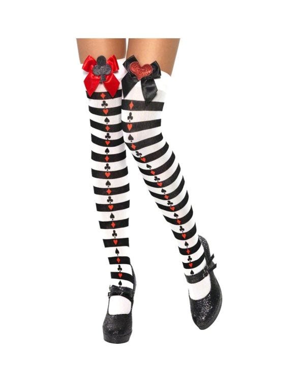 Black &amp; White Striped Stockings with Bows