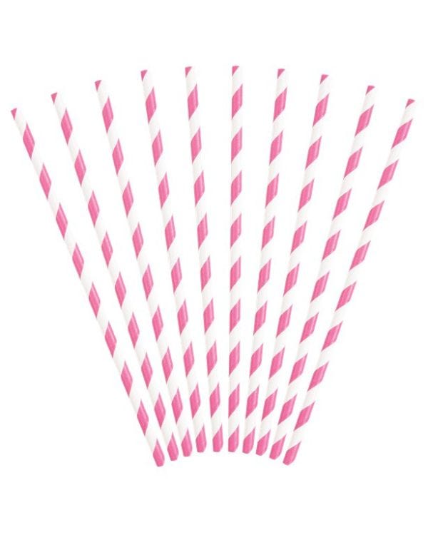 Hot Pink Stripe Paper Straws (10pk)