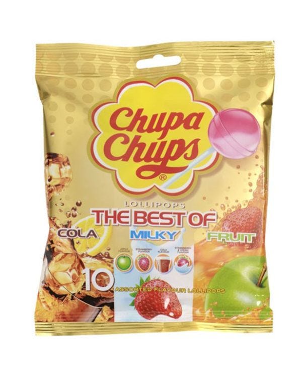 Chupa Chups Lollipops - The Best of Cola, Milky &amp; Fruit Flavours x10