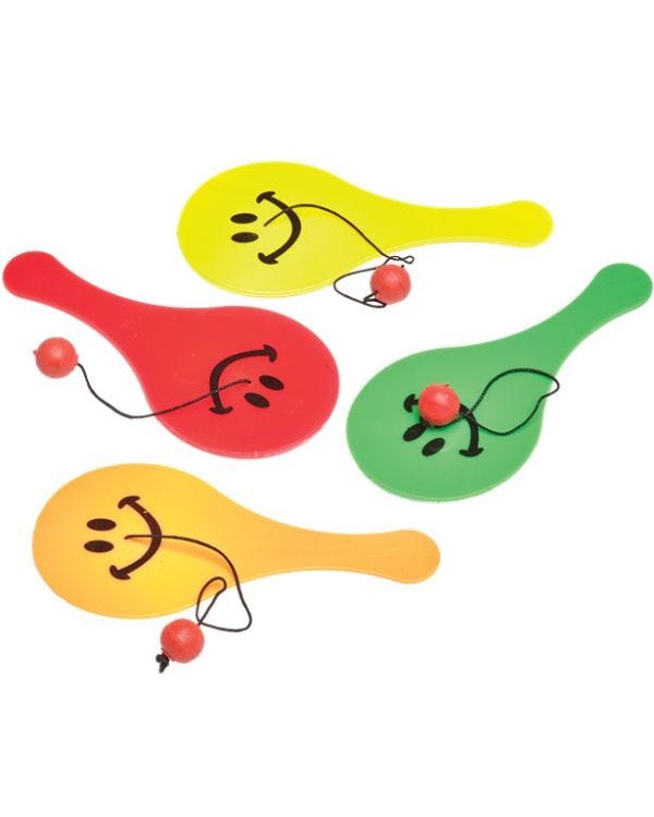 Smile Paddle Bat &amp; Ball - 11cm (4pk)
