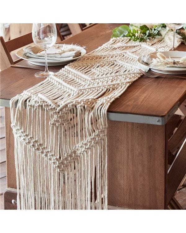 White Macrame Table Runner - 2m