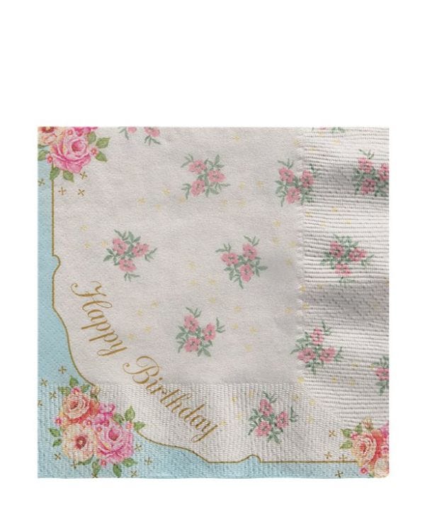 Happy Birthday&#039; Vintage Paper Napkins - 33cm (20pk)