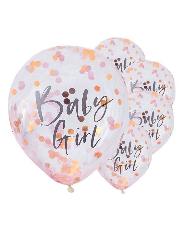 Twinkle Twinkle Baby Girl Pink &amp; Gold Confetti Latex Balloons - 12&quot; (5pk)