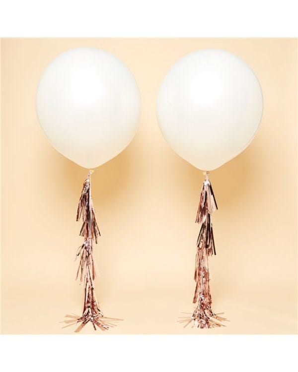 White Rose Gold Tassel Tail Giant Wedding Balloon Kit - 36&quot; Latex