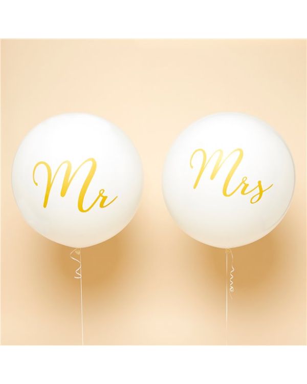 Mr &amp; Mrs Gold Giant Latex Balloons - 36&quot;
