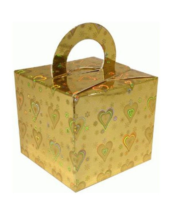 Holographic Heart Gold Cube Balloon Weight/Favour Boxes - 6.5cm (10pk)