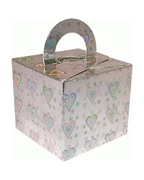 Holographic Silver Heart Cube Balloon Weight/Favour Boxes - 6.5cm (10pk)